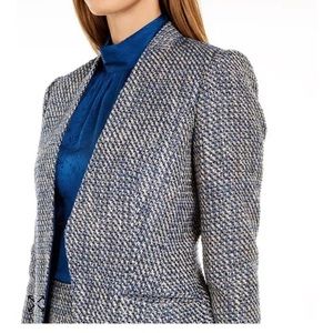 Calvin Klein blue and cream tweed open blazer size 10